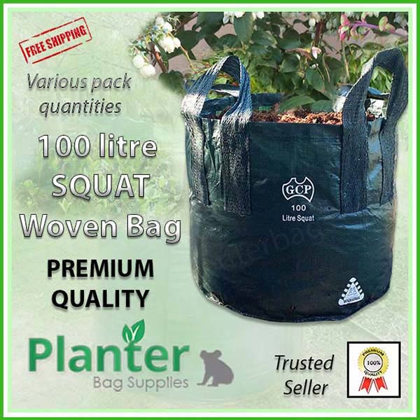 100 litre Squat Woven Planter Bags - for more info go to PlanterBags.com.au